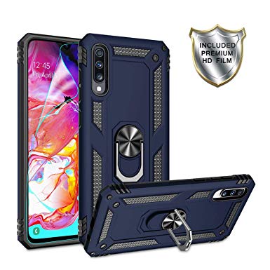 Galaxy A50/A50s/A30s Case with HD Screen Protector,Gritup 360 Degree Rotating Metal Ring Holder Kickstand Armor Anti-Scratch Bracket Cover Phone Case for Samsung Galaxy A50/A50s/A30s Blue