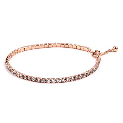 925 Sterling Silver 14K Rose Gold Plated Cubic Zirconia Baguette Tennis Bracelet for Women 8" Cttw 3.1 Jewelry Gift