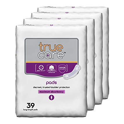 True Care Women's Maximum Absorbency Incontinence Bladder Control Pads, Long Length, 156 Count