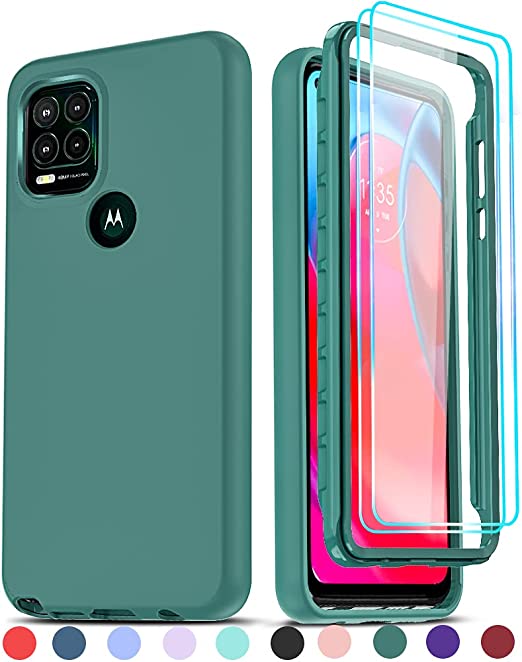 LeYi for Moto G Stylus 5G Case, Motorola G Stylus Case with [2 x Glass Screen Protector], Full-Body Shockproof Soft Liquid Silicone Protective Phone Case for Moto G Stylus 5G, Midnight Green