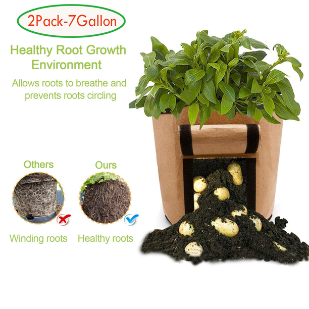2-Pack 7 Gallon Potato Grow Bags - Plant Growing Bags Access Flap & Handles, Garden Bag Plant Pot for Grow Vegetables, Plant Bags Fabric Pots