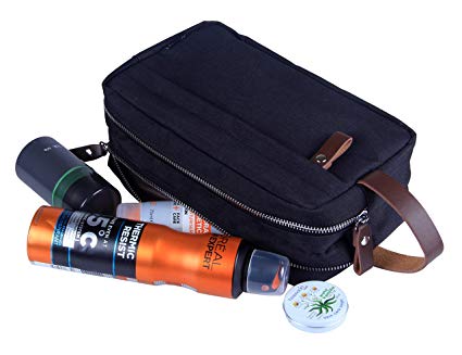 Men's Travel Toiletry Bag Dopp Kit - Dual Compartments with Handle (Black)