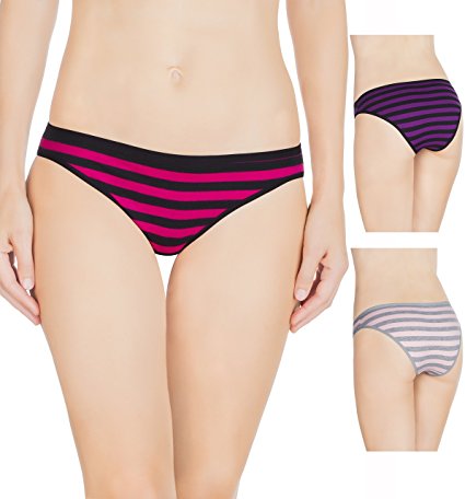 Nabtos Cotton Women's Panties Bikini Underwear Stripes Women's Panties (Pack Of 3)