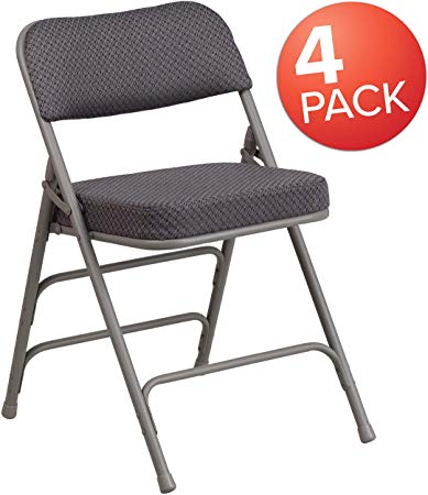 Flash Furniture 4 Pk. HERCULES Series Premium Curved Triple Braced & Double Hinged Gray Fabric Metal Folding Chair