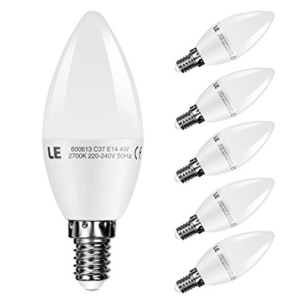 LE 5 Pack LED E14 Candle Light Bulbs, 35W Equivalent, 4W C37 Edison Screw LED Light Bulbs, 340lm, Warm White 2700K