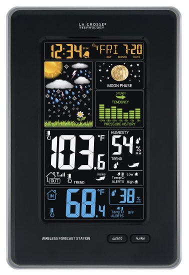 La Crosse Technology 308-1425B-INT Vertical Wireless Color Weather Station with Pressure, Black