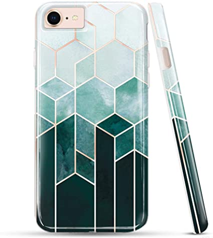 LUOLNH iPhone Se 2020 Case,iPhone 7 8 Case,Metallic Marble Design Shockproof Clear Bumper TPU Soft Case Rubber Silicone Skin Cover Case for iPhone Se 2020/6 6s 7 8(Geometric Green Lattice)