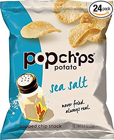 Popchips Potato Chips, Sea Salt Potato Chips, Single Serve Bags (0.8 oz.), Gluten Free, Low Fat, No Artificial Flavoring (Pack of 24)
