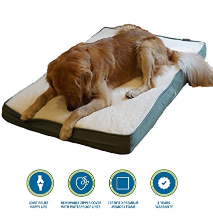 Premium Orthopedic Memory Foam Pet Bed Dog Bed with Durable Denim Zipper Cover and Waterproof Liner   Free Bonus Replacement case