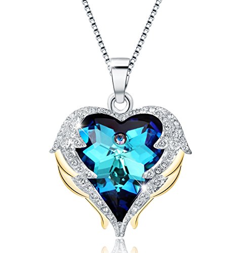 Mevecco Women "Heart Of the Ocean" Heart Pendant Necklace Made with Swarovski Crystals Jewelry