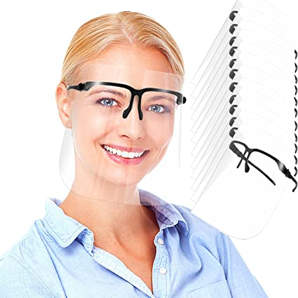 12 Pcs Safety Face Shields with Glasses Frames, Ultra Clear Anti-fog Protective Full Face Shield for Man and Woman