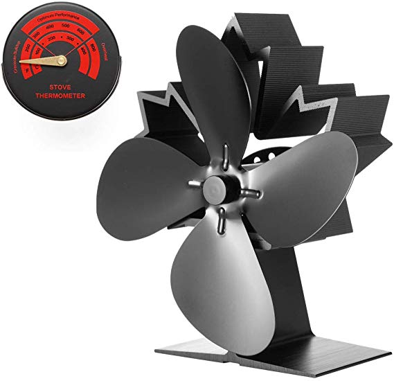 Newest Mini Stove Fan Small SF-624, CRSURE Wood Burner Stove Top Fans for Log Burner, 4-Blade Heat Powered Fireplace Fan for Wood Burning Stove (Black)
