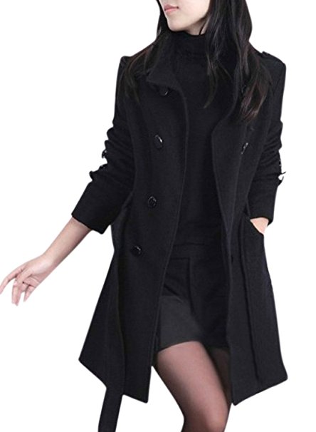 Azbro Women's Button Closure Asymmetrical Hem Black Cloak Coat