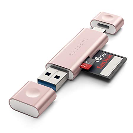 Satechi Aluminum Type-C USB 3.0 and Micro/SD Card Reader - Compatible with 2016/2017/2018 MacBook Pro, MacBook, iMac, iMac Pro, Chromebook, Lenovo Yoga, HP and More (Rose Gold)