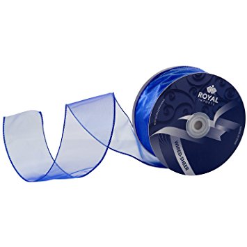 Royal Blue Organza Wired Sheer Ribbon 2.75" (#40) For Floral & Craft Decoration, 50 Yard Roll (150 FT Spool) Bulk By Royal Imports