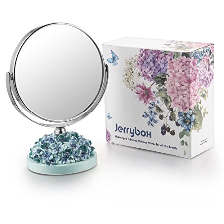 Jerrybox 5-Inch Double-Sided Tabletop Mirror, Romantic Floral Hydrangea Series, 1X and 3X Magnification