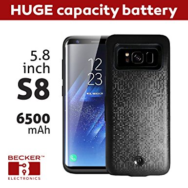 New Samsung S8 battery case black, BECKER ™ Smart Rechargeable Battery Case 6500mAh Power Bank for Samsung S8