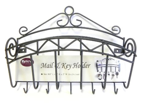 Mail and Key Holder Organizer Wall Mounted Black Metal