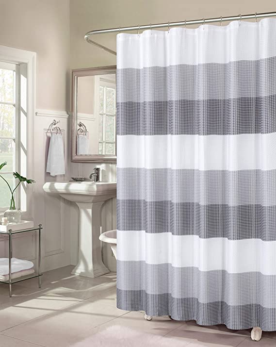 Dainty Home Waffle Weave Ombre Stripe Fabric Shower Curtains, 70 inches Wide x 72 inches Long, Grey Smoke