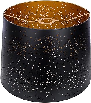 Metal Etching Process X- Large Lamp Shades, Alucset Drum Big Lampshade, Sky Stars Design for Table Lamp/Floor Pendant Light, 12x14 x10 Inch, Spider/UNO Two Installation (Black/Gold) (Sky Stars)
