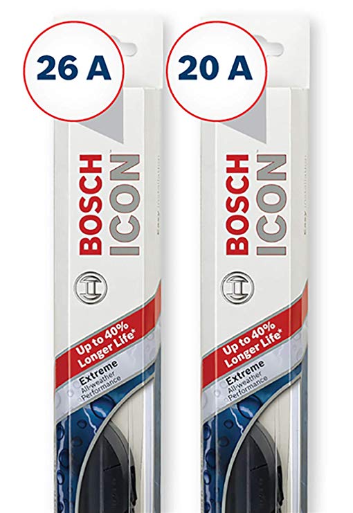 Bosch ICON Wiper Blades (Set of 2) Fits 2017-08 Dodge Grand Caravan; 2016-08 Chrysler Town & Country; 2018-17 Pacifica & More, Up to 40% Longer Life