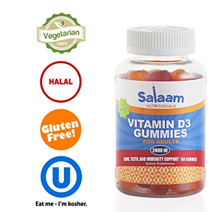 Salaam Nutritionals Vitamin D3-Gummy Vitamin: 2,000IU-Healthy Immune Function, Enhanced Mood, Bone Strength, Sunshine Vitamin, Kosher, Halal Vitamin, Gluten Free