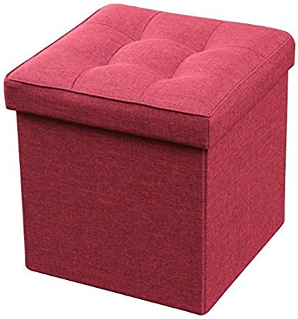 Storage Ottoman Foldable with Square Padded Seat 15 x 15 (Burgundy)