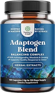 Herbal Adaptogen Mood Support Supplement - Calming Adaptogens Supplement for Stress Adrenal & Cortisol Management with Ashwagandha Rhodiola Rosea & Maca Root - Vegan Non GMO & Daytime Friendly -120ct