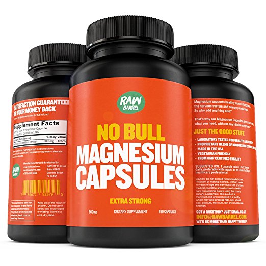 Raw Barrel's - Pure Magnesium Capsules - 500mg EXTRA STRONG Veggie Caps - SEE RESULTS OR YOUR MONEY BACK - 180 Pills, Unique Citrate & Oxide Formula - *FREE* digital guide