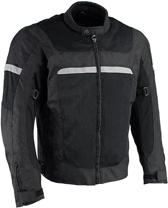 Milwaukee Leather MPM1794 Black Armored Mesh Racer Jacket with Reflective Piping for Men - All Season Jacket