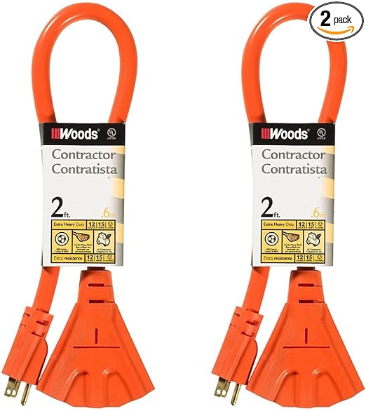 Woods 990824 Cord Set, 12/3 2' STW Orange 3 Outlet, 2-Foot, 2 Foot (Pack of 2)
