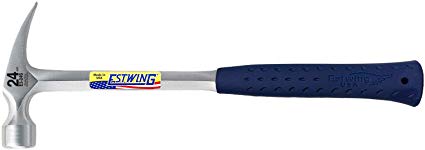 Estwing ESTE324S E3-24S 24 oz Framing Hammer, Long Handle with Shock Reduction Grip-Smooth Face, Silver