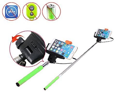 Rubility Plug And Play Wire Extendable Handheld Telescopic Self Portrait Selfie Stick for Smartphone Camera Green