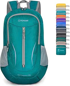 ZOMAKE Ultra Lightweight Packable Backpack 25L - Foldable Hiking Backpacks Water Resistant Small Folding Daypack for Travel(Lake Green)