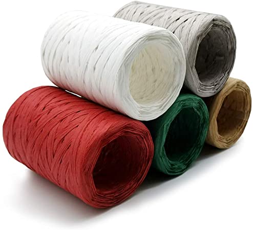 WZT 5 Rolls 1640 Feet Natural Colored Raffia Paper Ribbon Twine Strings,Raffia Twine Craft Ribbon for Florist Bouquets Decoration Paper Twine Wrapping Ribbon for Christmas