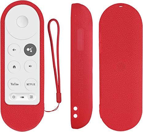 Protective Silicone Remote Case for Chromecast with Google TV 2020 Voice Remote Control, Skin-Friendly Protective Cover for 2020 Chromecast Voice Remote, Shockproof Washable Cover with Loop-Red