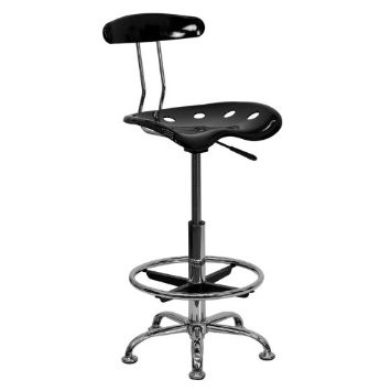 Flash Furniture LF-215-BLK-GG Vibrant Black and Chrome Drafting Stool with Tractor Seat