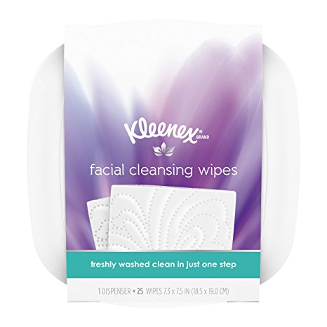 Kleenex Moist Facial Cleansing Wipes, Refillable Dispenser & Wipes, 25 Towelettes