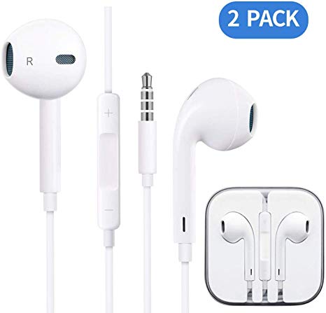 Earphones in-Ear Headphones Jack to 3.5mm, Wired Noise-Isolated White Headsets with Stereo Microphone and Controller, Earphones Compatible with All 3.5mm Interface Devices Floppy Diskettes （2 Pack）