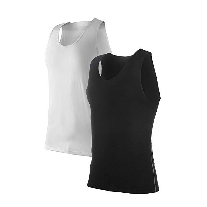 Siboya Men's 2 Pack Sleeveless Compression Muscle Tank Top Athletic Cool Dry Base Layer