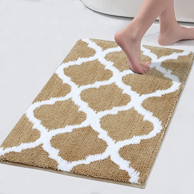 Olanly Luxury Bathroom Rug Mat, Soft and Absorbent Microfiber Bath Rugs, Non-Slip Shaggy Bath Carpet, Machine Wash Dry, Bath Mats for Bathroom Floor, Tub and Shower, 16x24, Beige