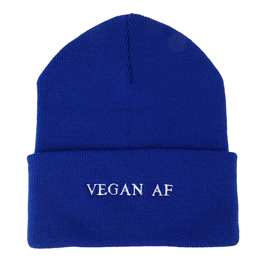 Trendy Apparel Shop Vegan AF Embroidered Super Stretch Winter Cuff Long Beanie