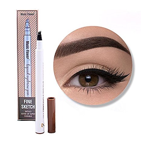 Tattoo Eyebrow Pen by PrettyDiva, Waterproof Long Lasting Smudgeproof Tint Ink Brow Gel for Creating Natural Eye Makeup(Dark Brown)