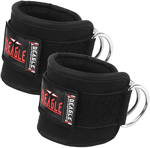 Deagle Ankle Straps Padded for Cable Machine Attachment Leg Kickback Pulley Workout{Pair}. Ankle Cuffs for Hips, Hamstrings, Quads, Abs, Glutes Workout for Women & Men Adjustable. (Black)