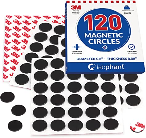 Round Magnets with Adhesive Backing, 120 Pieces Magnet Circles (Diameter 0.8’” x 0.08”) on 4 Tape Sheets, with 3M Strong Adhesive Backing. Perfect for DIY, Art Projects, whiteboards & Fridge
