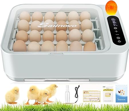 Sailnovo Incubators for Hatching Eggs 24 Egg Incubator with Automatic Egg Turning and Temperature Control Humidity, LED Display Chicken Egg Incubator Breeder with Sprinkler, Green