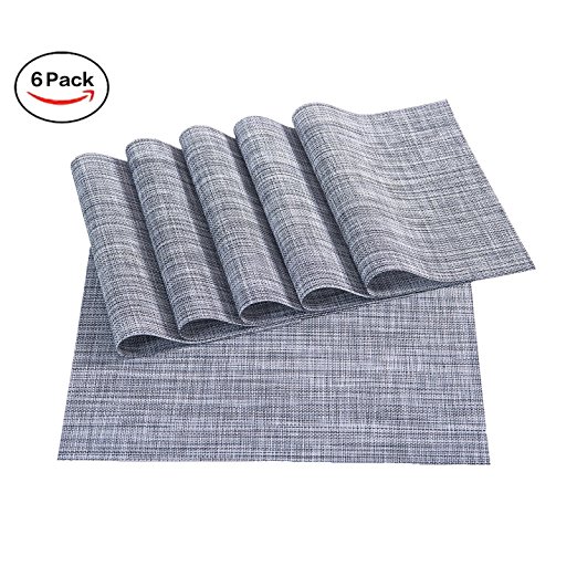 Placemats,Placemats for Dining Table,Heat-resistant Placemats, Stain Resistant Washable PVC Table Mats,Kitchen Table mats,Sets of 6(2:SMOKY GREY)