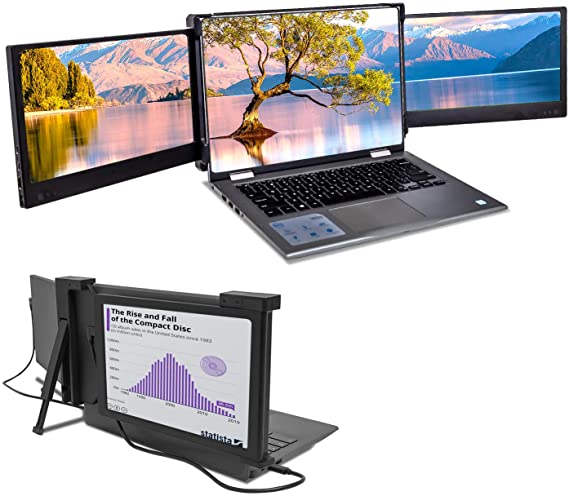DOC Dual Triple Portable Extended Laptop Screen Extender Monitor HD 1080P IPS Display USB A/Type-C Power Attachable Foldable Compatible with 13"-17" Second Screen Monitor for Mac PC (Black 11.6 inch)