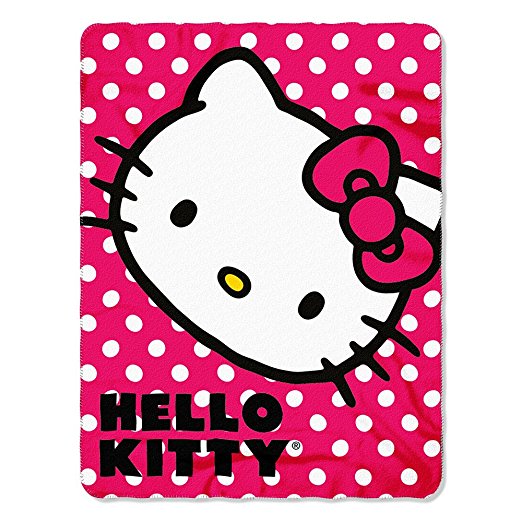 Sanrio Hello Kitty, Polka Dot Kitty Printed Fleece Throw, 45 by 60"