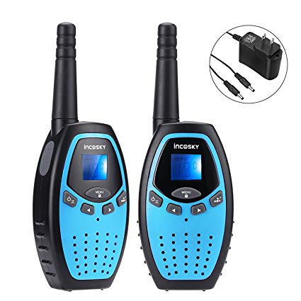 incoSKY Walkie Talkies for Kids 22 Channel 400M-480MHz with PPT/VOX 2 Way Radio 3 KM Long Range and Clear Sound (1 Pair) Light Blue Power Adapter TS60P-2US